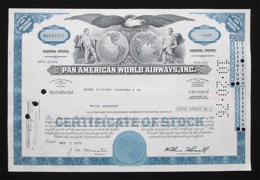 Pan American World Airways (Pan Am) 500 rszvny 1976